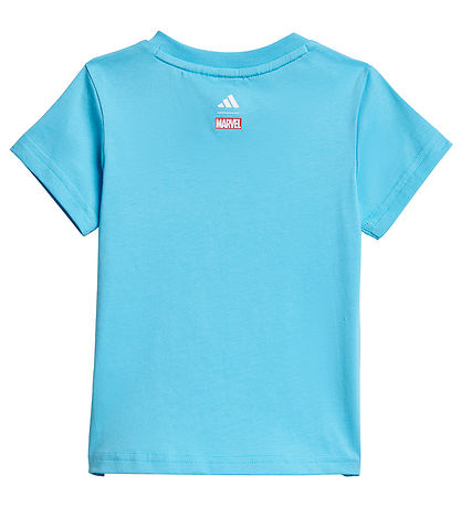 adidas Performance T-Shirt/Shorts - Marvel - Bright Cyan/Hvid m. adidas Performance T-Shirt/Shorts - Marvel - Bright Cyan/Hvid m.