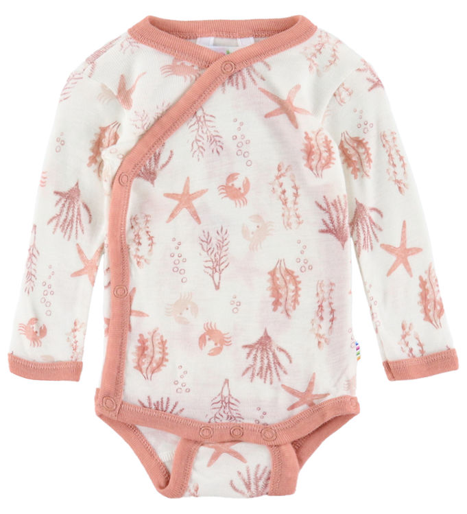 Joha Slå-om Body l/æ - Uld - Lyserød m. Print