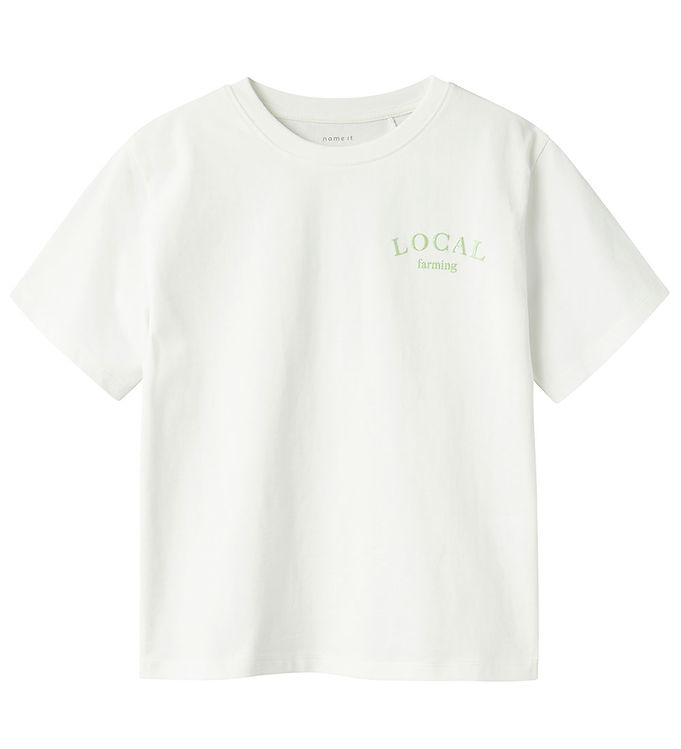 Name It Cloud Dancer/arcdian Green Printet T-shirt - Str. 7-8y 122/128cm