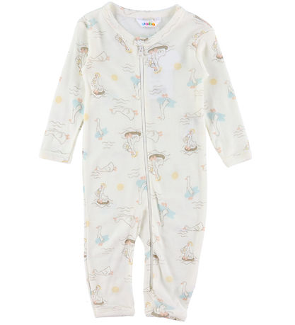 Joha Strampler - Wolle/Seide - Off White m. Print