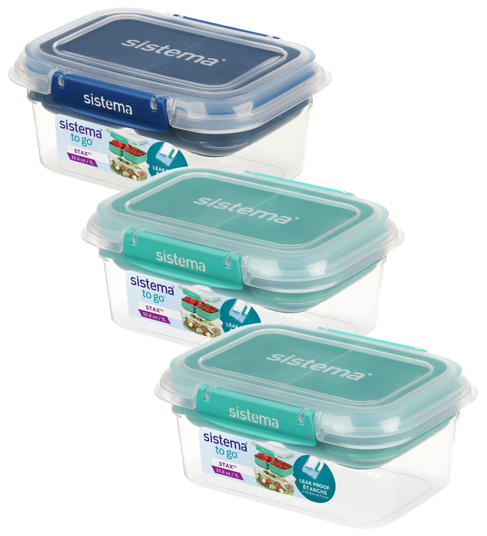 Sistema Brotdosen - 3er-Pack - 1 L Rechteck Stax - Blau/Türkis - Sistema - One Size - Brotdosen