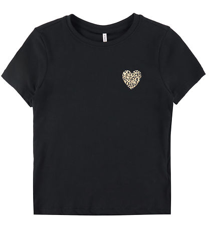 Kids Only T-shirt - KogLany - Black/Leo Heart Kids Only T-shirt - KogLany - Black/Leo Heart