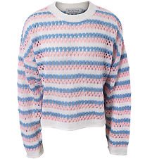 Hound Bluse - Strik - Rosa/Hvid/Blåstribet m. Hulmønster Hound Bluse - Strik - Rosa/Hvid/Blåstribet m. Hulmønster