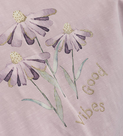 Minymo T-shirt - Burnished Lilac m. Blomster Minymo T-shirt - Burnished Lilac m. Blomster