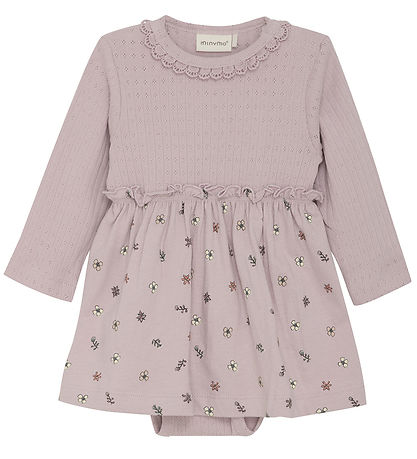 Minymo Kjolebody l/æ - Burnished Lilac m. Hulmønster