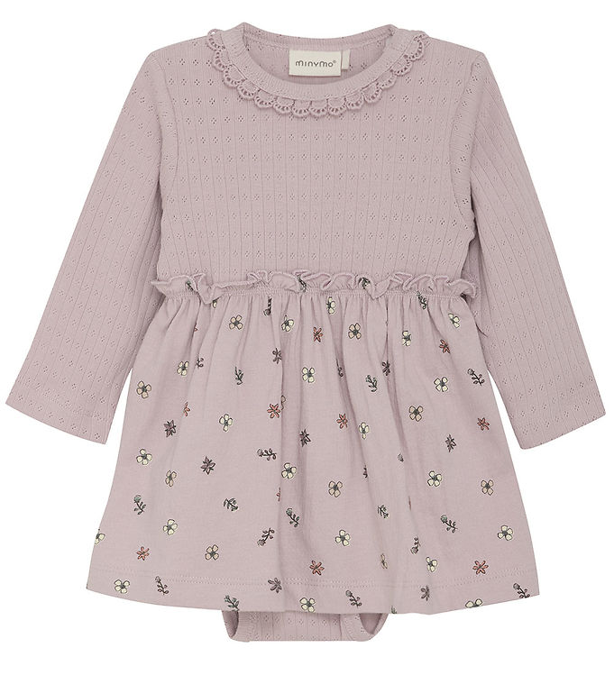 Minymo Kjolebody l/æ - Burnished Lilac m. Hulmønster