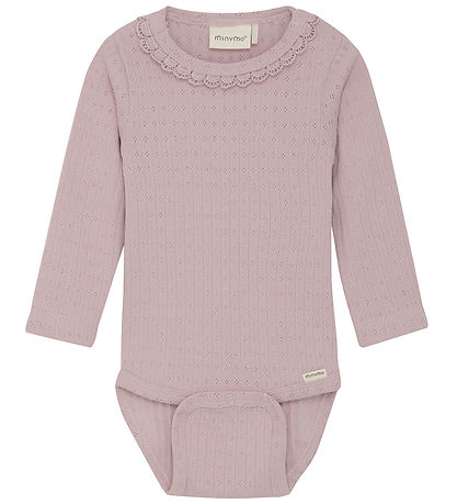 Minymo Body l/æ - Rib - Pointell - Burnished Lilac m. Hulmønster