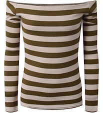 Hound Bluse - Off-shoulder - Armygrøn/Beigestribet Hound Bluse - Off-shoulder - Armygrøn/Beigestribet