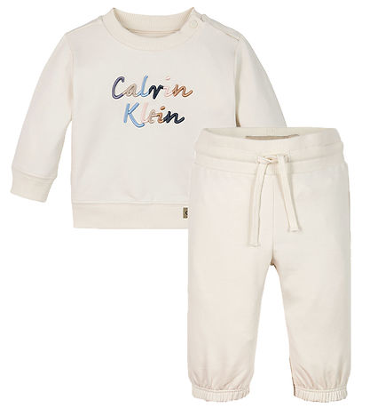Calvin Klein Sweatsæt - Colour Logo - Tofu White Calvin Klein Sweatsæt - Colour Logo - Tofu White