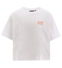 EA7 T-shirt - Cropped - Hvid m. Koral EA7 T-shirt - Cropped - Hvid m. Koral