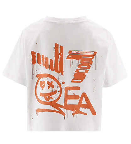 EA7 T-shirt - Cropped - Hvid m. Koral EA7 T-shirt - Cropped - Hvid m. Koral