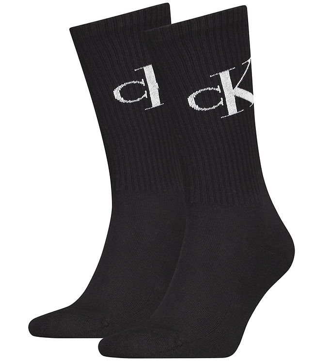 Calvin Klein Strømper 2P Monogram Crew Socks Sort Str 43/46 Herre