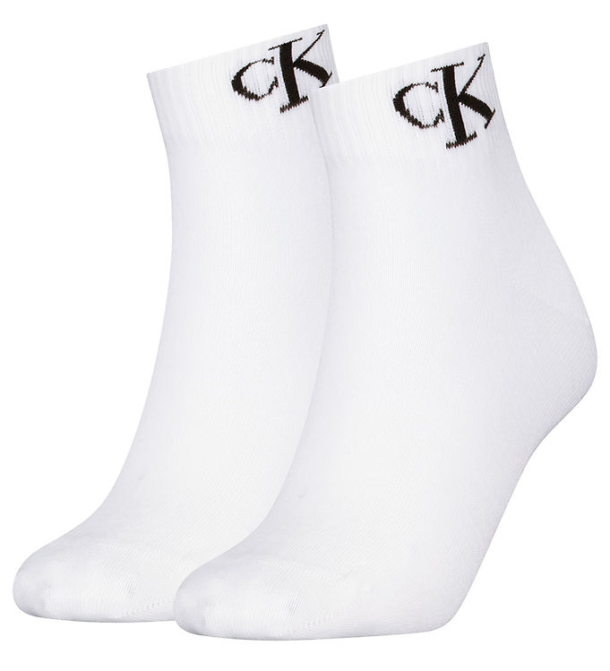 Calvin Klein Strømper 2P Women Monogram Quarter Socks Hvid Str 35/38 Dame
