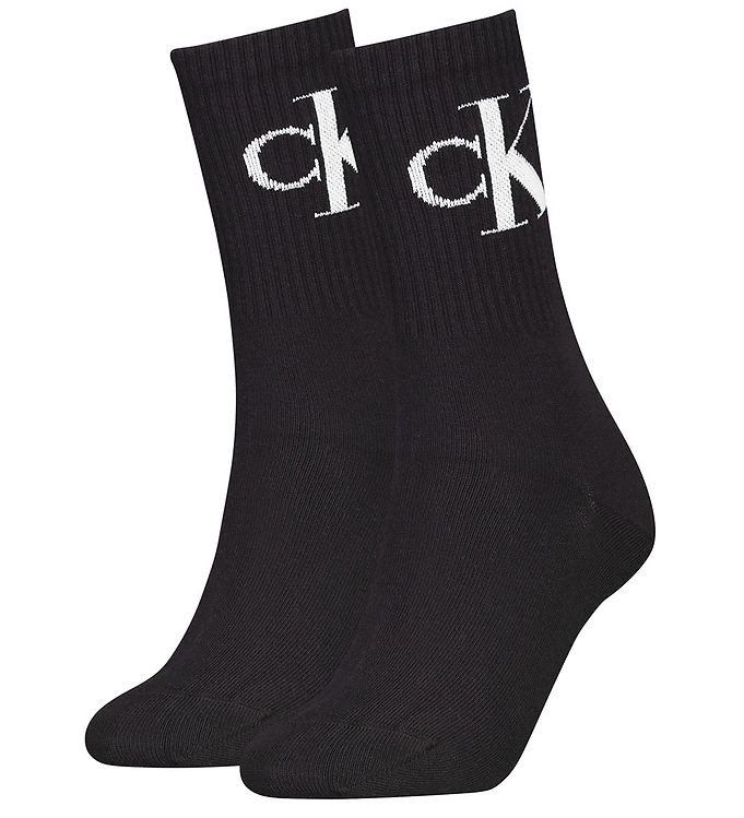 Calvin Klein Strømper 2P Women Monogram Crew Socks Sort Str 35/38 Dame