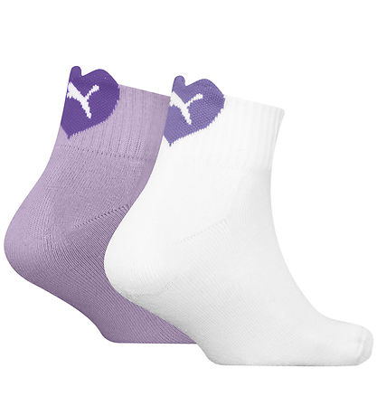 Puma Ankelstrømper - 2-pak - Kids Quarter - Lilla/Hvid m. Hjerte Puma Ankelstrømper - 2-pak - Kids Quarter - Lilla/Hvid m. Hjerte