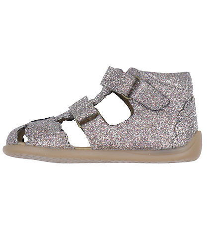 Pom Pom Sandaler - Two Velcro Scalloped - Multi Glitter