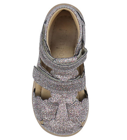 Pom Pom Sandaler - Two Velcro Scalloped - Multi Glitter Pom Pom Sandaler - Two Velcro Scalloped - Multi Glitter