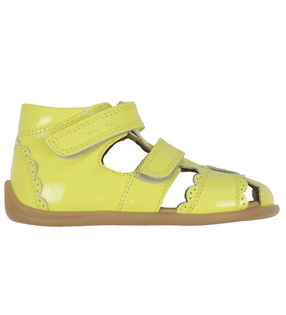 Pom Pom Sandaler - Two Velcro Scalloped - Yellow Patent Pom Pom Sandaler - Two Velcro Scalloped - Yellow Patent