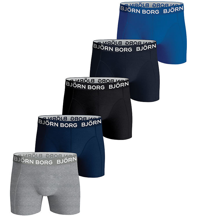 Björn Borg 5P Cotton Stretch Shorts For Boys Blå/Grå bomuld 110-116