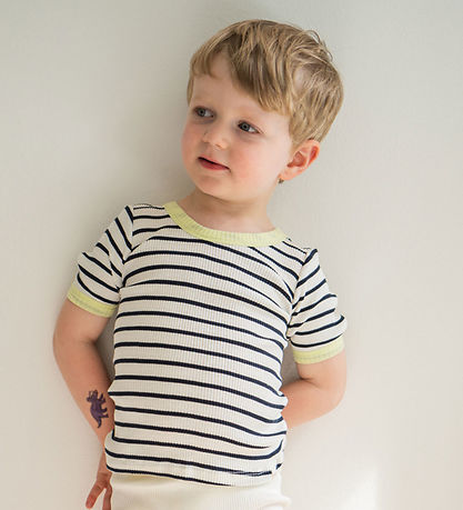 Minimalisma T-shirt - Rib - Silke/Bomuld - Ben - Sailor/Lime