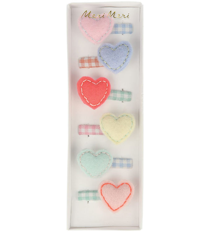 Meri Meri Hårspænder - 6-pak - Filt - 3,5 cm - Hjerter