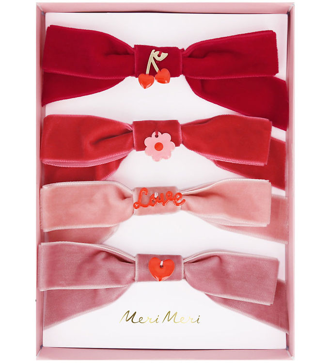 Meri Meri Hårspænder - 4-pak - Velour - Sløjfer - 11,5 cm - Clip