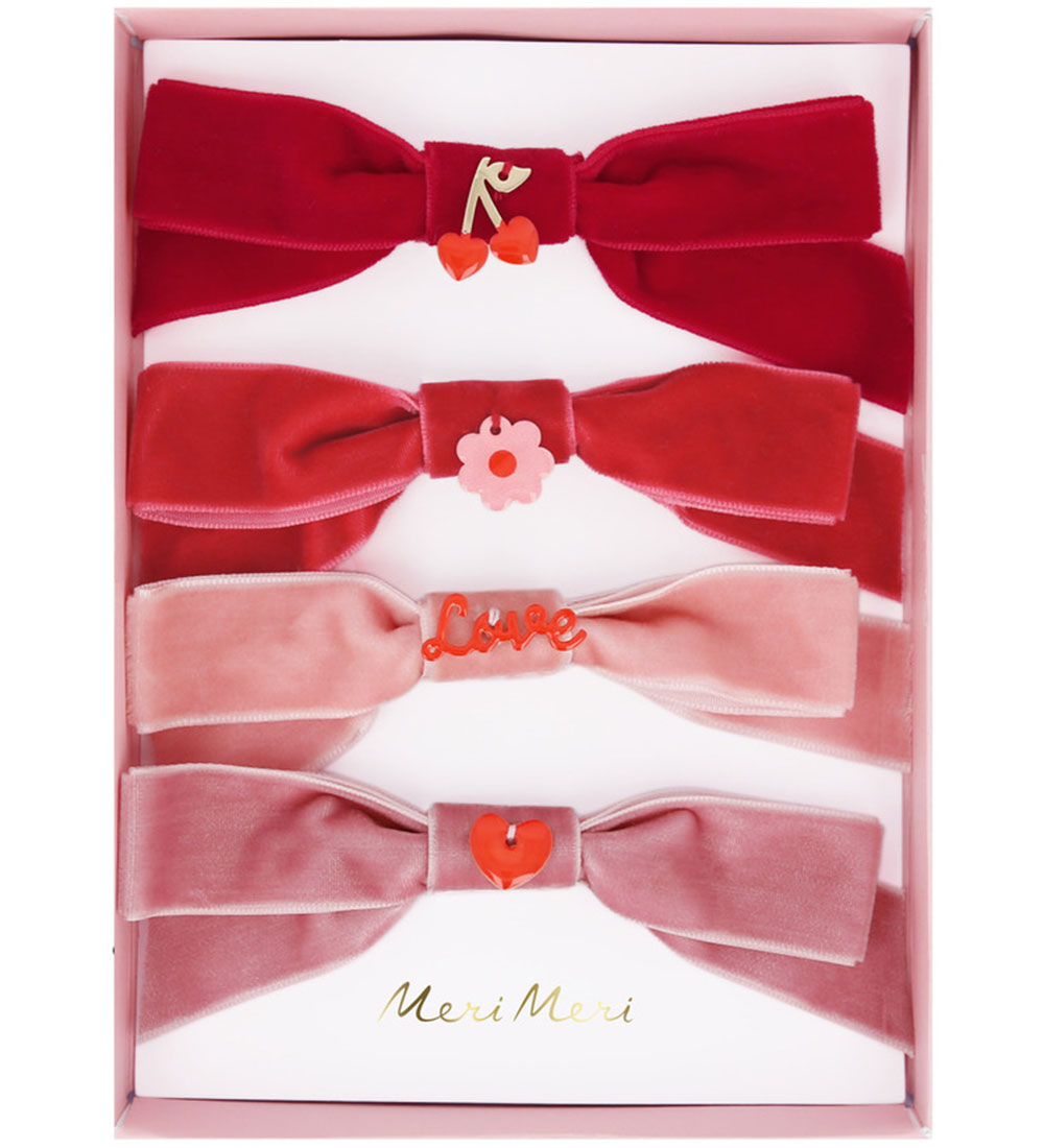 Meri Meri Haarclips - 4-pack - Fluweel - Strikjes - 11,5 cm - Cl - Meri Meri - OneSize - Haaraccessoires