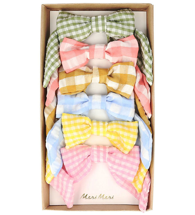 Meri Meri Hårspænder - 6-pak - Ginham - Sløjfer - 9 cm - Clips