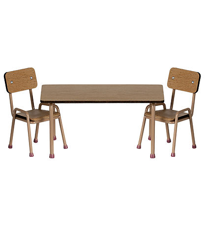 Maileg Miniature Bord Og Stole - Mus - Mørk Pudder