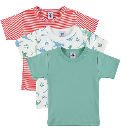 Petit Bateau T-shirt - 3-pak - Grøn/Rød Petit Bateau T-shirt - 3-pak - Grøn/Rød