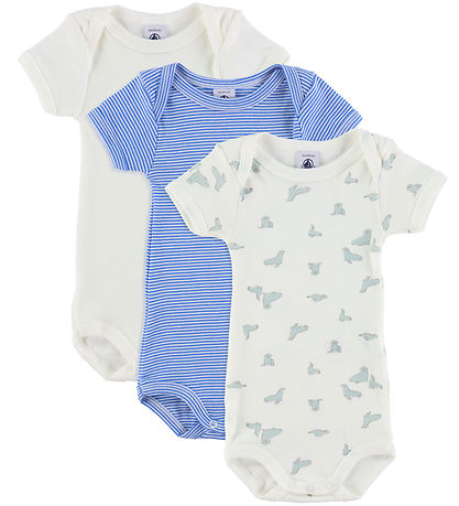 Petit Bateau Body k/æ - 3-pak - Hvid/Blåstribet Petit Bateau Body k/æ - 3-pak - Hvid/Blåstribet