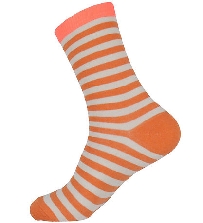 Mads Nørgaard Strømper - 2-pak - Stripe Mix - Black/Tangarine