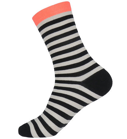Mads Nørgaard Strømper - 2-pak - Stripe Mix - Black/Tangarine