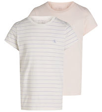 Calvin Klein T-shirt - 2 pak - Stripe Slim - Silver Peony/Purple Calvin Klein T-shirt - 2 pak - Stripe Slim - Silver Peony/Purple