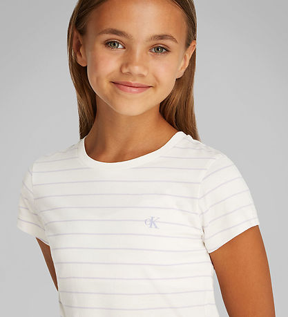 Calvin Klein T-shirt - 2 pak - Stripe Slim - Silver Peony/Purple