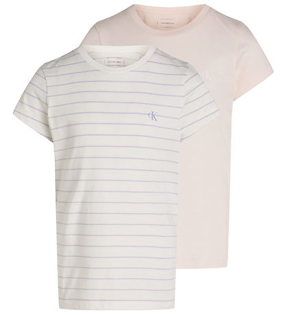 Calvin Klein T-shirt - 2 pak - Stripe Slim - Silver Peony/Purple