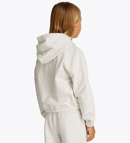 Tommy Hilfiger Hættetrøje - Cropped - Sequin Flag - Snow White H Tommy Hilfiger Hættetrøje - Cropped - Sequin Flag - Snow White H