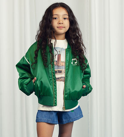 Mini Rodini Jakke - Note Chenille Satin Baseball - Grøn
