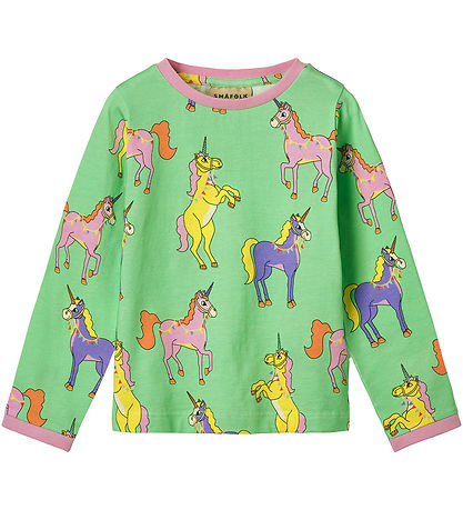 Småfolk Blouse - Minty Green Tea w. Unicorns