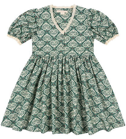 Konges Sløjd Kjole - Coeur Lace - Lacy Green m. Print Konges Sløjd Kjole - Coeur Lace - Lacy Green m. Print