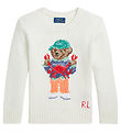 Polo Ralph Lauren Bluse - Strik - Hvid m. Bamse Polo Ralph Lauren Bluse - Strik - Hvid m. Bamse