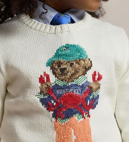 Polo Ralph Lauren Bluse - Strik - Hvid m. Bamse Polo Ralph Lauren Bluse - Strik - Hvid m. Bamse