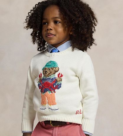 Polo Ralph Lauren Bluse - Strik - Hvid m. Bamse