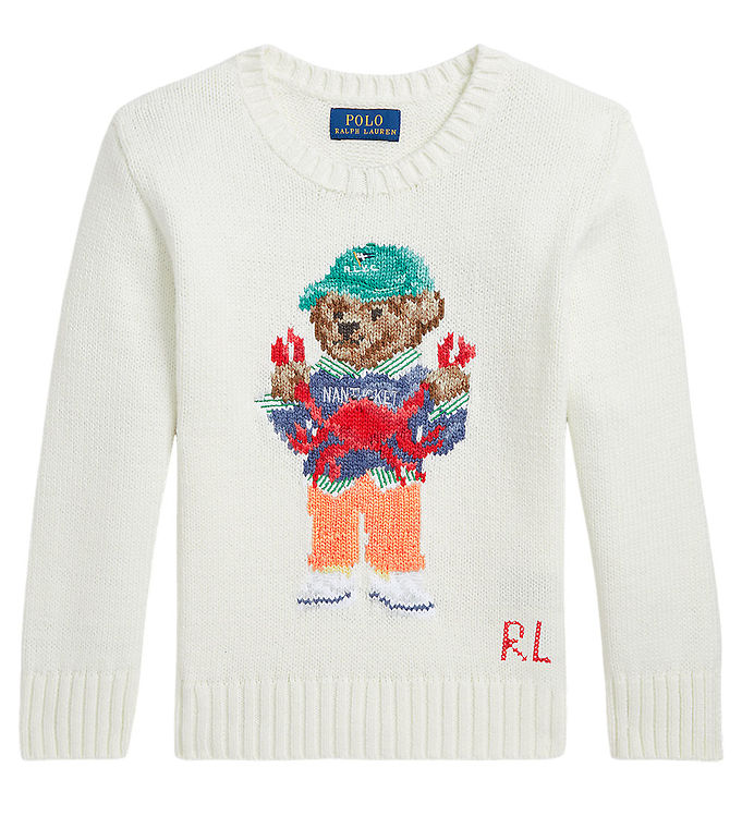 Polo Ralph Lauren Bluse - Strik - Hvid m. Bamse