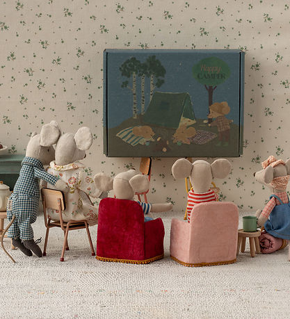 Maileg Miniature Foldbar Stol - Mus - Rød