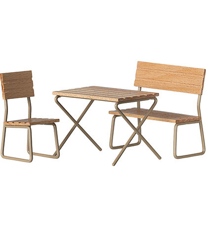 Maileg Miniature Havesæt - Bord med Stol og Bænk - Mus