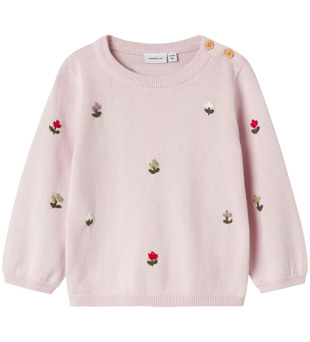 Name It Bluse - Strick - NbfFaflow - Light Lilac m. Blumen - Name It - 56 - Blusen