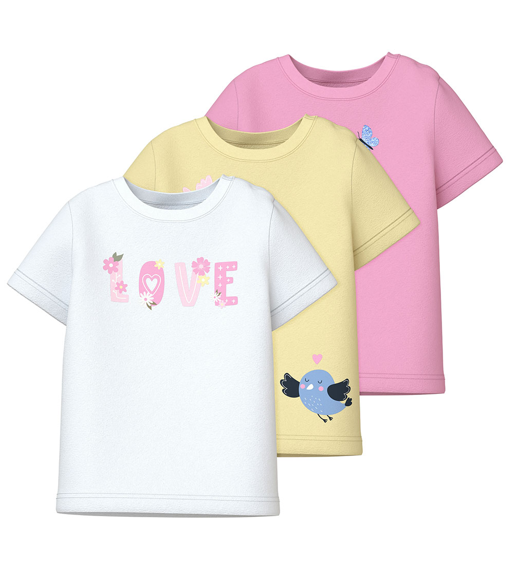 Name It T-Shirt - 3er-Pack - NbfVubie - Pink Zuckerguss/Pastel G - Name It - 56 - T-Shirts