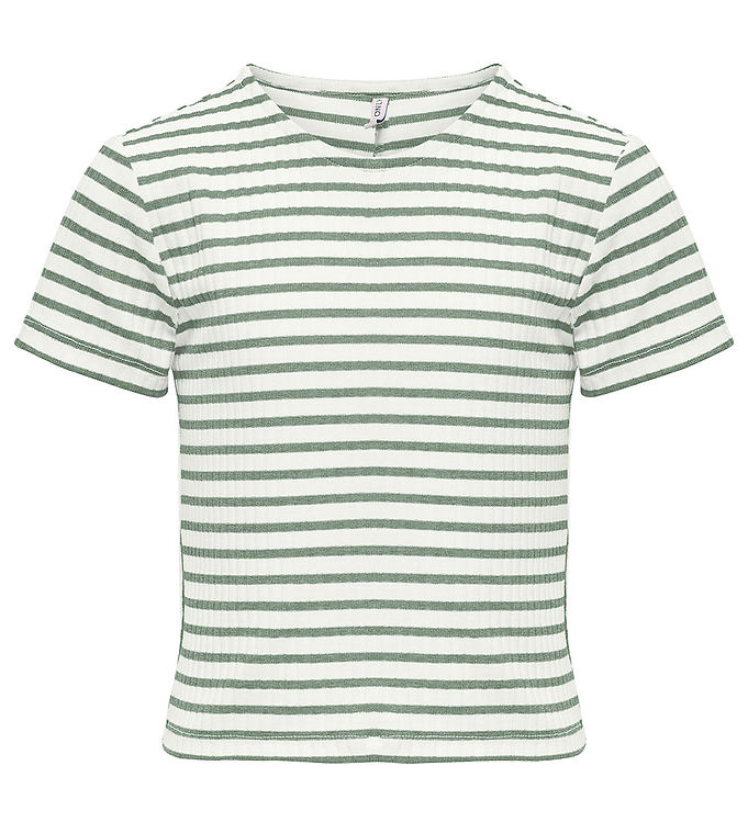 Kids Only Cloud Dancer/hedge Green Stribet Top - Str. 7-8y 122/128cm