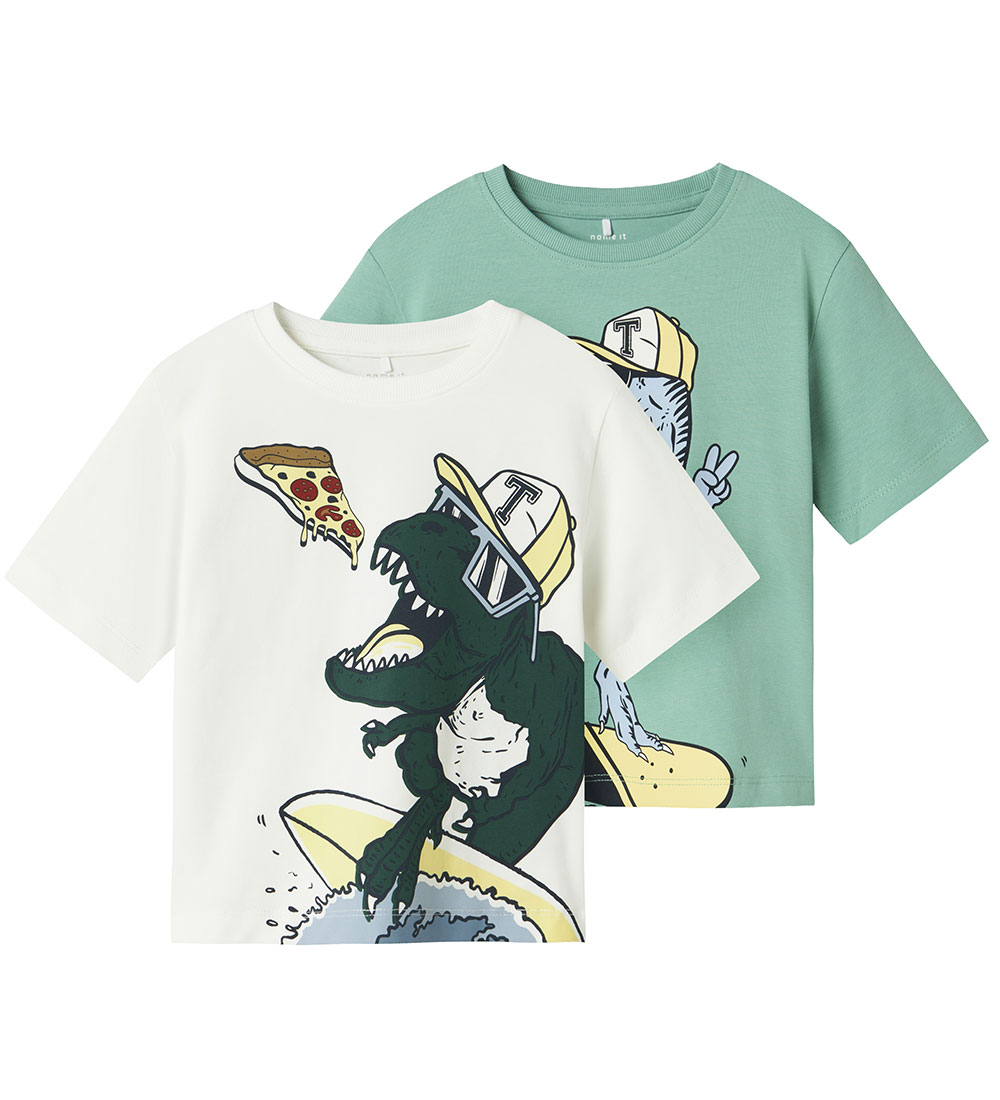 Name It T-Shirt - 2er-Pack - NmmDino - Cloud Tänzer/Creme de men - Name It - 1 Jahr (80) - T-Shirts